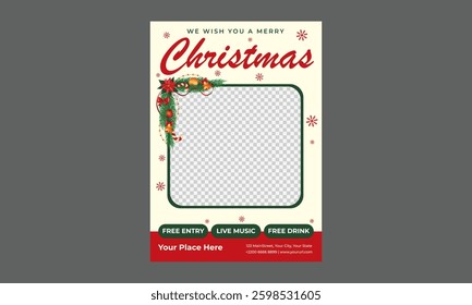Merry Christmas Party Flyer. Vector illustration with abstract Christmas tree for flyer template, greeting card, poster, banner or social media. Happy New Year and Merry Christmas.