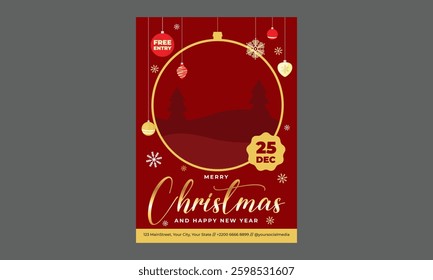 Merry Christmas Party Flyer. Vector illustration with abstract Christmas tree for flyer template, greeting card, poster, banner or social media. Happy New Year and Merry Christmas.