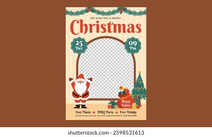 Merry Christmas Party Flyer. Vector illustration with abstract Christmas tree for flyer template, greeting card, poster, banner or social media. Happy New Year and Merry Christmas.