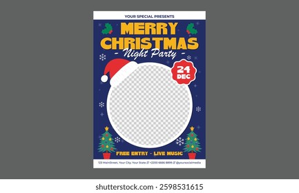 Merry Christmas Party Flyer. Vector illustration with abstract Christmas tree for flyer template, greeting card, poster, banner or social media. Happy New Year and Merry Christmas.