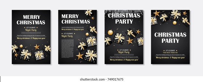 Merry christmas and party gift box invitation theme concept. Happy holiday greeting banner and card design template.