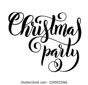 Merry Christmas party handwritten lettering. Lettering design card template. Vector illustration.