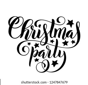Merry Christmas party handwritten lettering. Lettering design card template. Vector illustration.