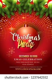 Merry Christmas party and Happy New Year party design template, poster with Elements red background 