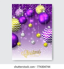 Merry Christmas Party Invitation card with fir branch ball toy