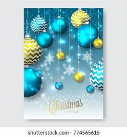 Merry Christmas Party Invitation card with fir branch ball toy