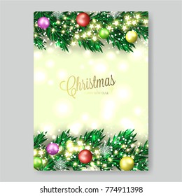 Merry Christmas Party Invitation card with fir branch ball toy