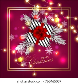 Merry Christmas party invitation gift box fir balls