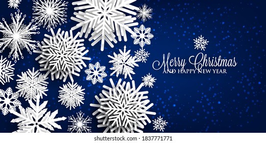 Merry Christmas Party Invitation or greeting card paper cut snowflake