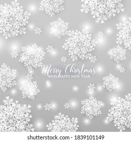 Merry Christmas Party Invitation or greeting card paper cut snowflake silver