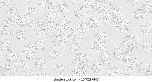Merry Christmas Party Invitation or greeting card paper cut snowflake Happy New Year winter background sale poster vector