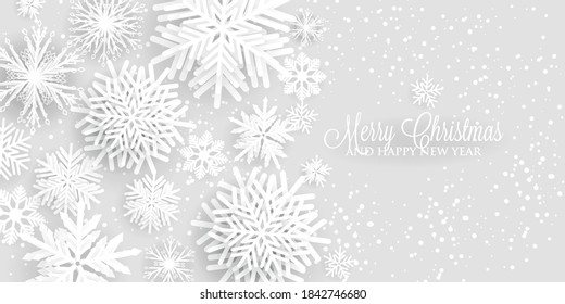 Merry Christmas Party Invitation or greeting card paper cut snowflake happy new year