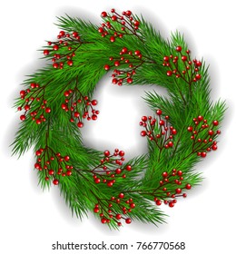 Merry Christmas Party invitation greeting card with fir tree branches background