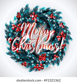 Merry Christmas party invitation and Happy New Year Party Invitation Card Christmas Party poster Holiday design template Christmas decoration fir tree, Pine Branches snowflake, gift box, lights, balls