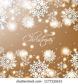 Merry Christmas Party invitation template snowflake. Winter snowfall greeting card