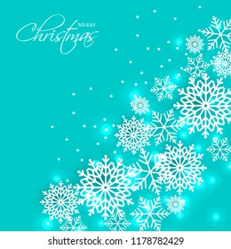 Merry Christmas Party invitation template snowflake. Winter snowfall greeting card