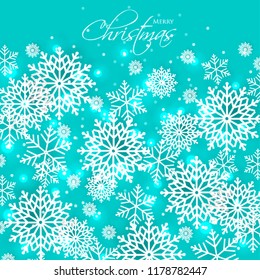 Merry Christmas Party invitation template snowflake. Winter snowfall greeting card