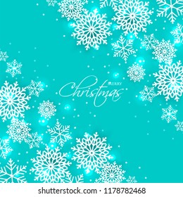 Merry Christmas Party invitation template snowflake. Winter snowfall greeting card