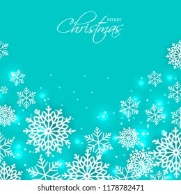 Merry Christmas Party invitation template snowflake. Winter snowfall greeting card