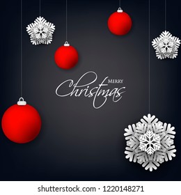 Merry Christmas Party invitation vector with   snowflake   christmas ball