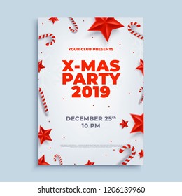 Merry Christmas party layout poster poster or flyer template. Christmas holidays invitation with design elements. Vector Illustration.