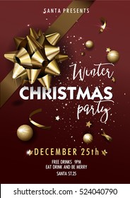 Merry Christmas party layout poster template. Design for your holiday invitation. Vector Illustration.