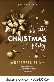 Merry Christmas party layout poster template. Design for your holiday invitation. Vector Illustration.