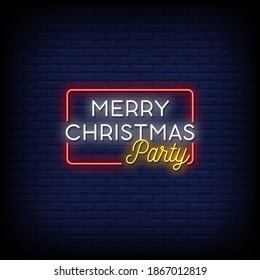 Merry Christmas Party Neon Signs Style Text Vector