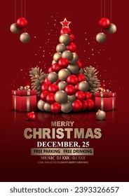 merry christmas party poster with black back background lettering label. abstract Vector illustration design.