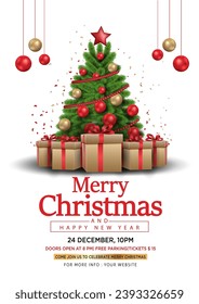 merry christmas party poster with black back background lettering label. abstract Vector illustration design.