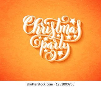 Merry Christmas party poster with hand-drawn lettering. Design template for Xmas party. Vector illustration