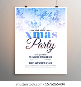 merry christmas party white snowflakes flyer design