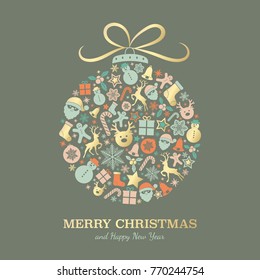 Merry Christmas - pastel coloured card with wishes and golden ornaments. Vector. - Shutterstock ID 770244754
