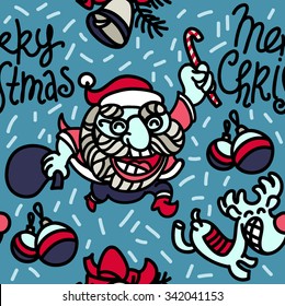 merry christmas pattern background with Santa and deer