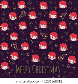 Merry Christmas pattern / background. Merry sheep with harlandale and stars