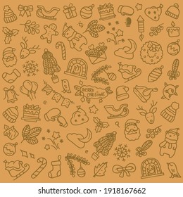 Merry christmas pattern card with new years tree