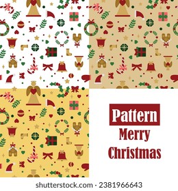 Feliz tarjeta de patrón navideño. Juego de Navidad de íconos planos.