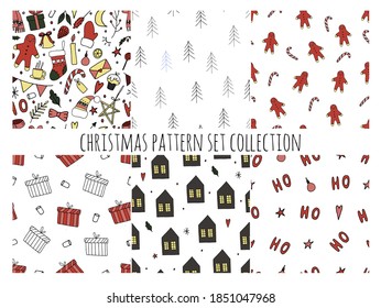 Merry Christmas pattern collection. Set of 6 X-mas winter holiday background . Endless texture for gift wrap, wallpaper, web banner background, wrapping paper and Fabric patterns