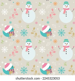 Merry Christmas pattern with cute characters and decorations.