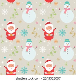 Merry Christmas pattern with cute characters and decorations.