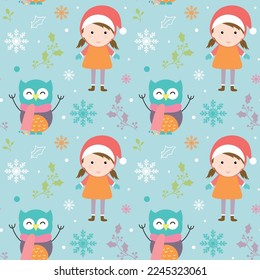 Feliz patrón navideño con personajes y decoraciones lindos.