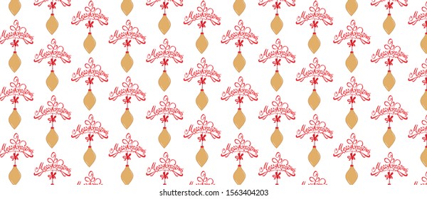 Merry Christmas pattern hand lettering, Christmas ball and decoration elements. 
