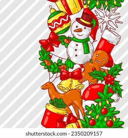 Merry Christmas pattern. Holiday background in cartoon style.