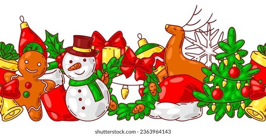 Merry Christmas pattern. Holiday background in cartoon style.