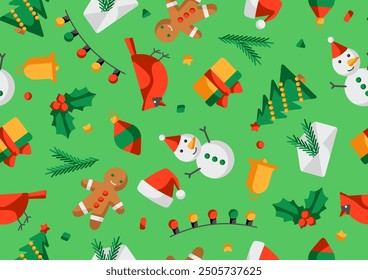 Merry Christmas pattern. Holiday background in cartoon style.