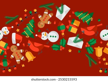 Merry Christmas pattern. Holiday background in cartoon style.