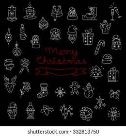 Merry Christmas Pattern with Holiday Elements. Vector Illustration Handdrawn Style