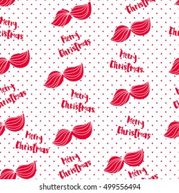 Merry Christmas pattern with  mustache and lettering text. Vector  background 