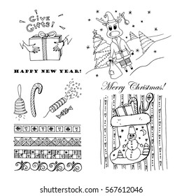 Merry Christmas pattern on white background. Vector.