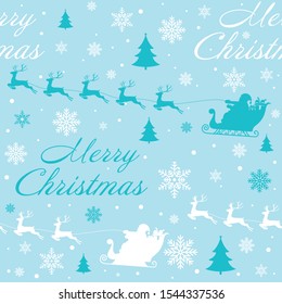 Merry Christmas pattern seamless. Blue and white X-mas winter holiday background. Endless texture for gift wrap, wallpaper, web banner background, wrapping paper and fabric pattern.